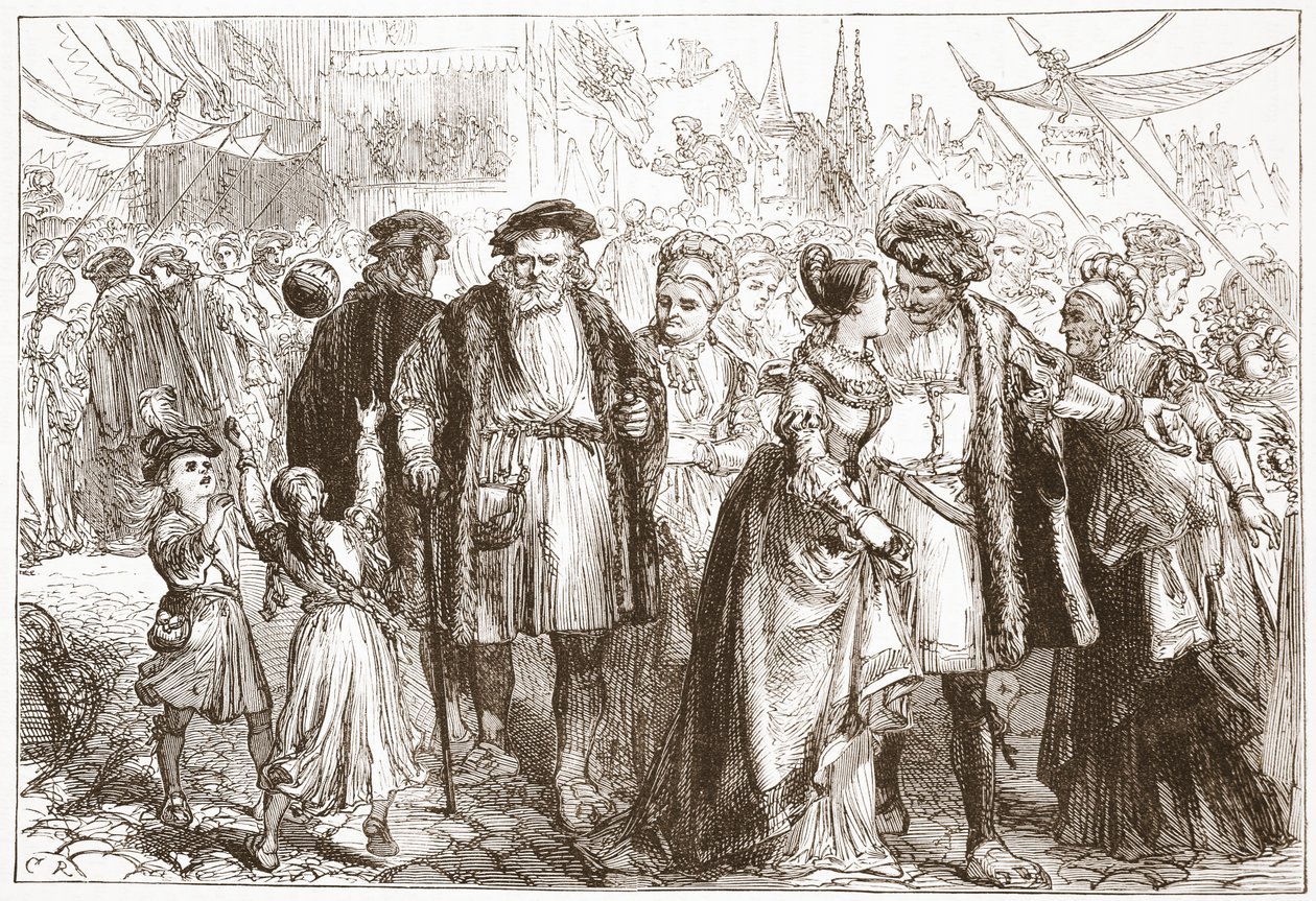A Gala-Day in Nuremberg: Time، Sixteenth Century، Illustration from The History of Protestantism by James Aitken Wylie (1808-1890)، pub. 1878 بواسطة مدرسة اللغة الإنجليزية