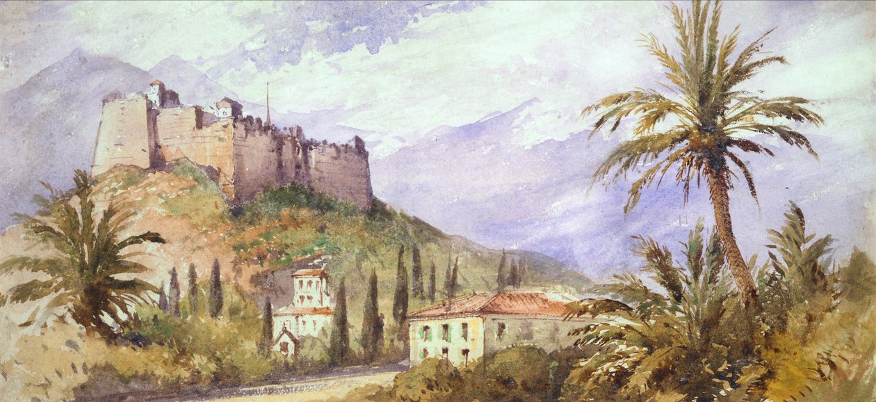 قلعة هيل في جبال الأطلس ، حوالي 1860-1870 (ألوان مائية على ورق) بواسطة مدرسة اللغة الإنجليزية