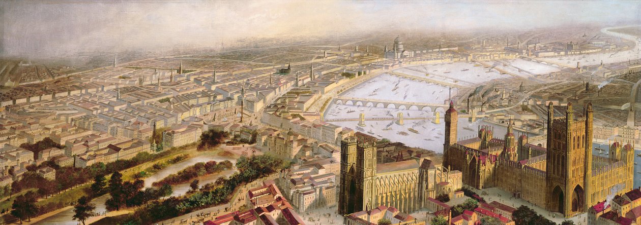 منظر بانورامي للندن من وستمنستر ، c.1858 بواسطة مدرسة اللغة الإنجليزية