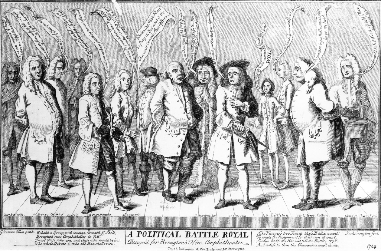 معركة سياسية رويال ديزاين من أجل مدرج بريتونس الجديد ، c.1743 بواسطة مدرسة اللغة الإنجليزية
