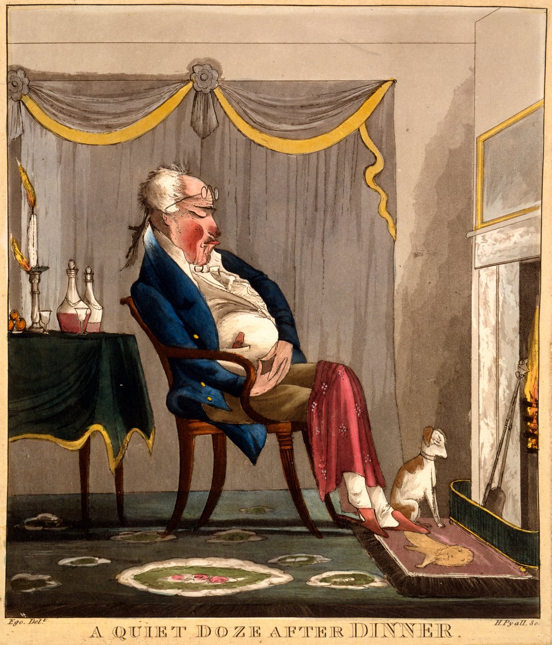 غفوة هادئة بعد العشاء ، طباعة من إعداد H. Pyall ، c.1827-33 (نقش يدوي اللون) بواسطة مدرسة اللغة الإنجليزية