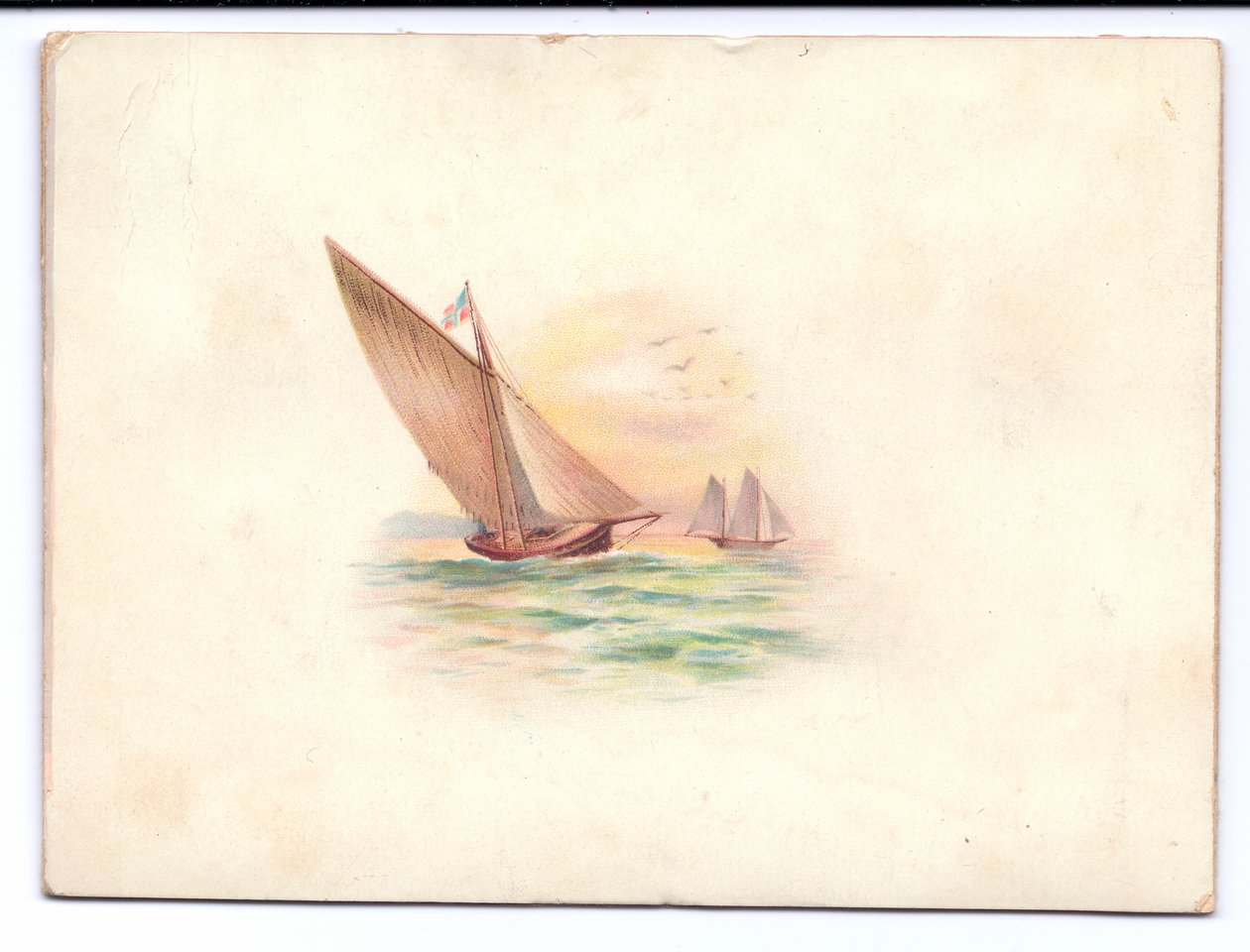 بطاقة السنة الجديدة الفيكتورية مع اليخوت التي تبحر في ضوء القمر ، حوالي عام 1895 بواسطة مدرسة اللغة الإنجليزية