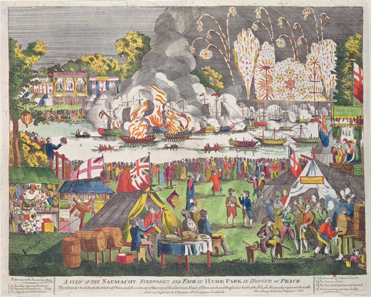 نظرة على Naumachy والألعاب النارية والمعرض في Hyde Park على شرف السلام ، نشرها G. Thompson ، 1814 بواسطة مدرسة اللغة الإنجليزية