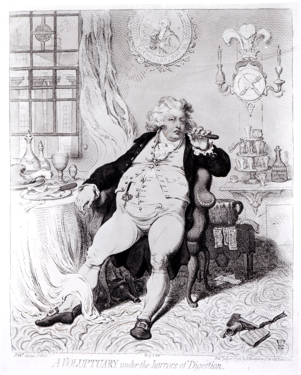 حجرة تحت أهوال الهضم ، نُشرت عام 1792 بواسطة مدرسة اللغة الإنجليزية