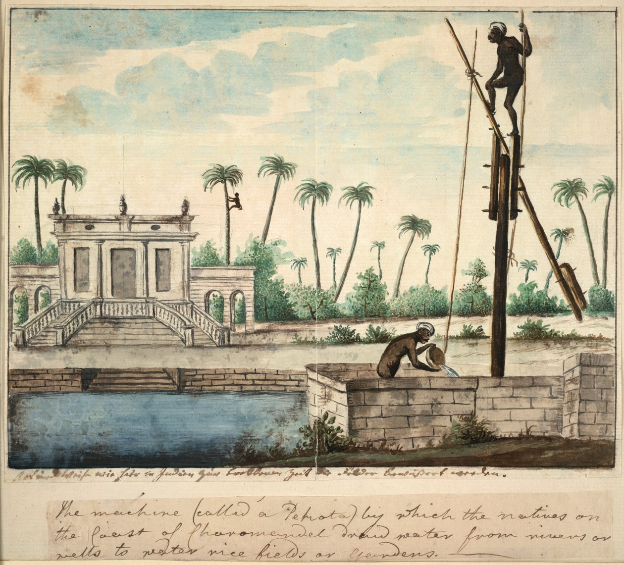 حديقة استعمارية تظهر الري ، حوالي عام 1787 (ألوان مائية على ورق) بواسطة مدرسة اللغة الإنجليزية