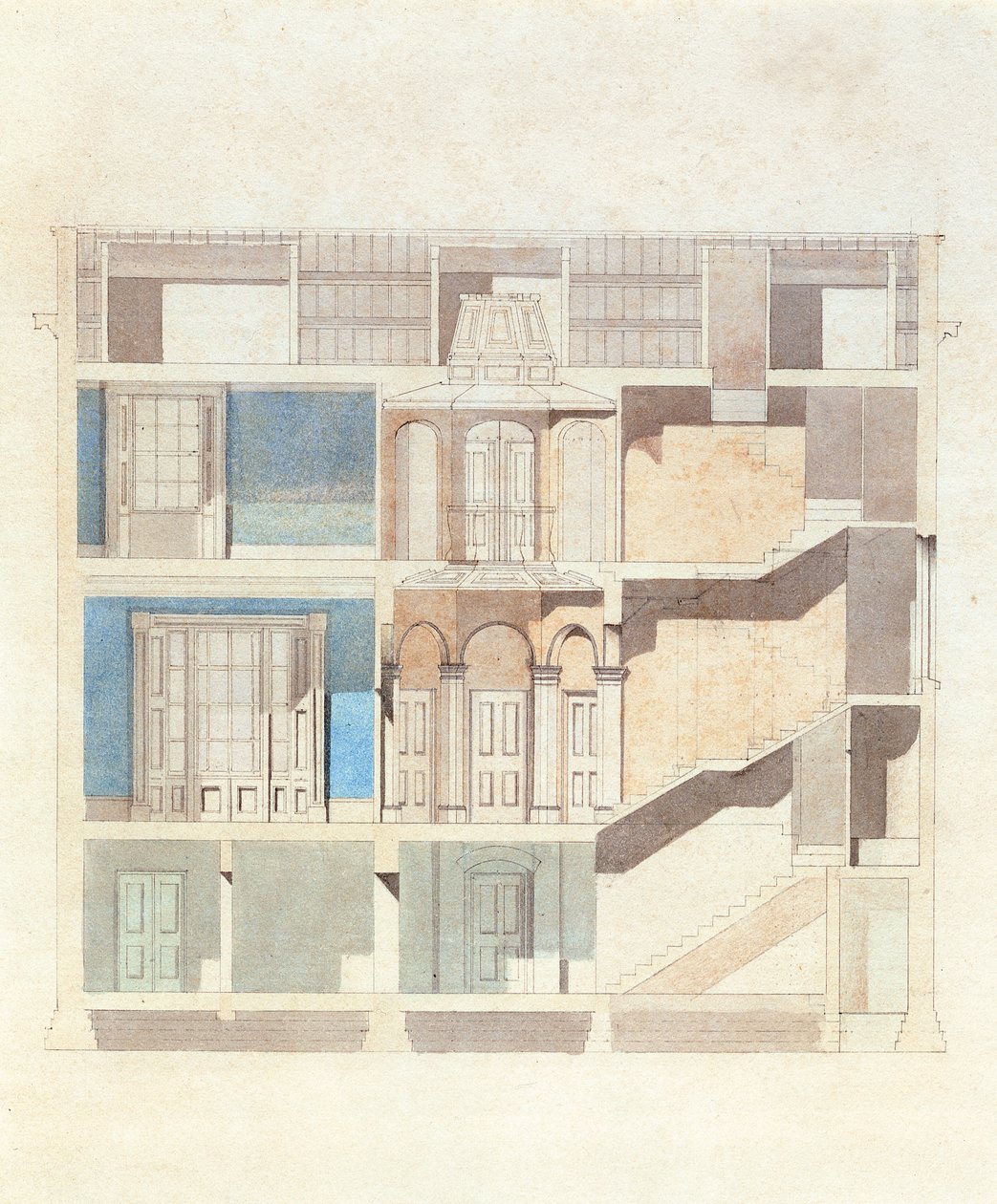 تصميم المقطع العرضي للمنازل الداخلية الكلاسيكية ، c.1840 (مرحاض بالقلم والحبر) بواسطة مدرسة اللغة الإنجليزية