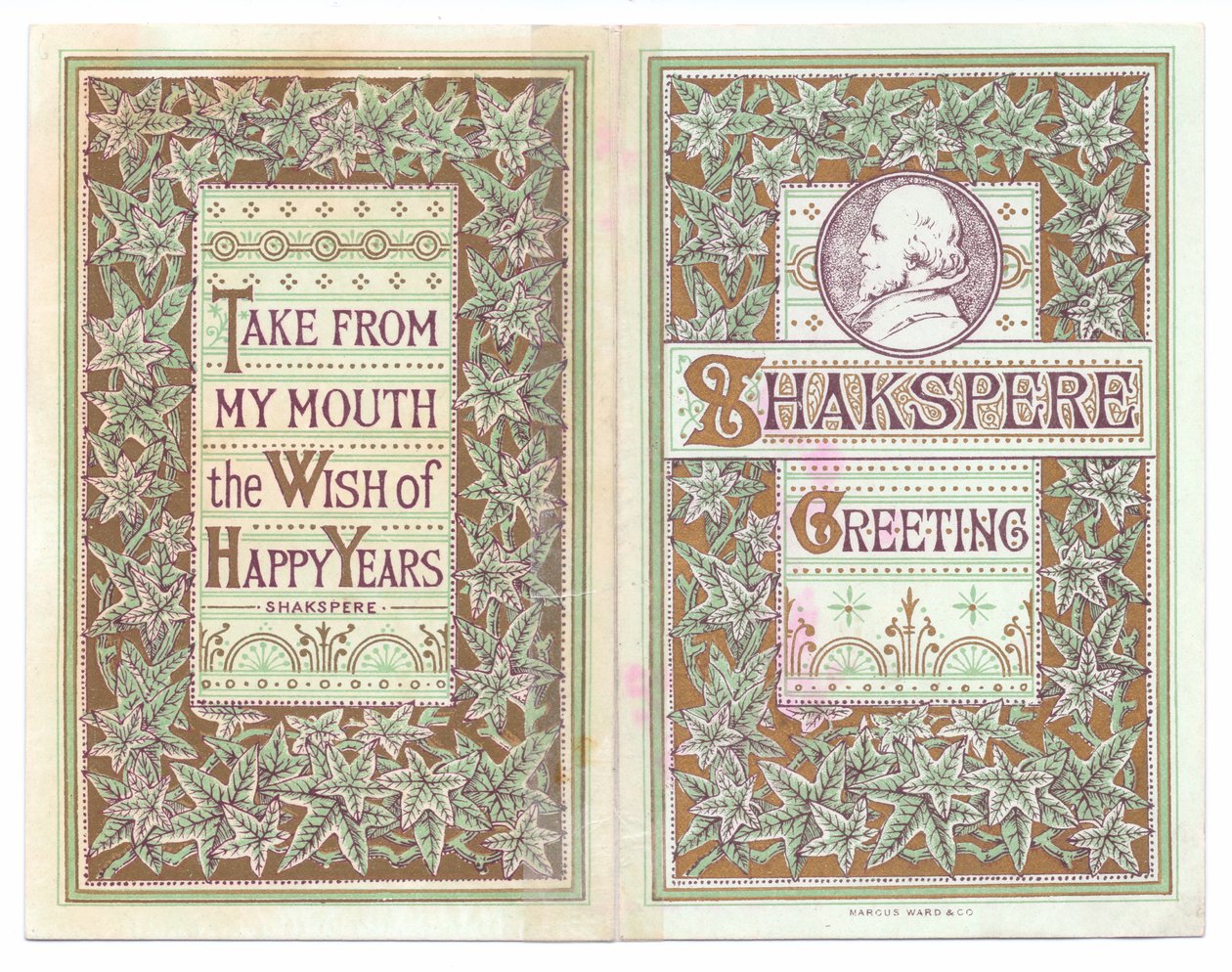 A front and back cover Victorian greeting card of an image of William Shakespeare, c.1880 (colour litho) بواسطة مدرسة اللغة الإنجليزية