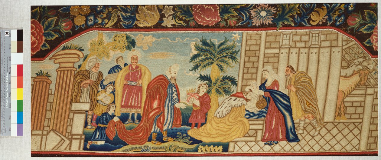 مقعد أريكة تطريز يعمل بدقة في غرزة خيمة تصور عشق المجوس ، c.1730 بواسطة مدرسة اللغة الإنجليزية
