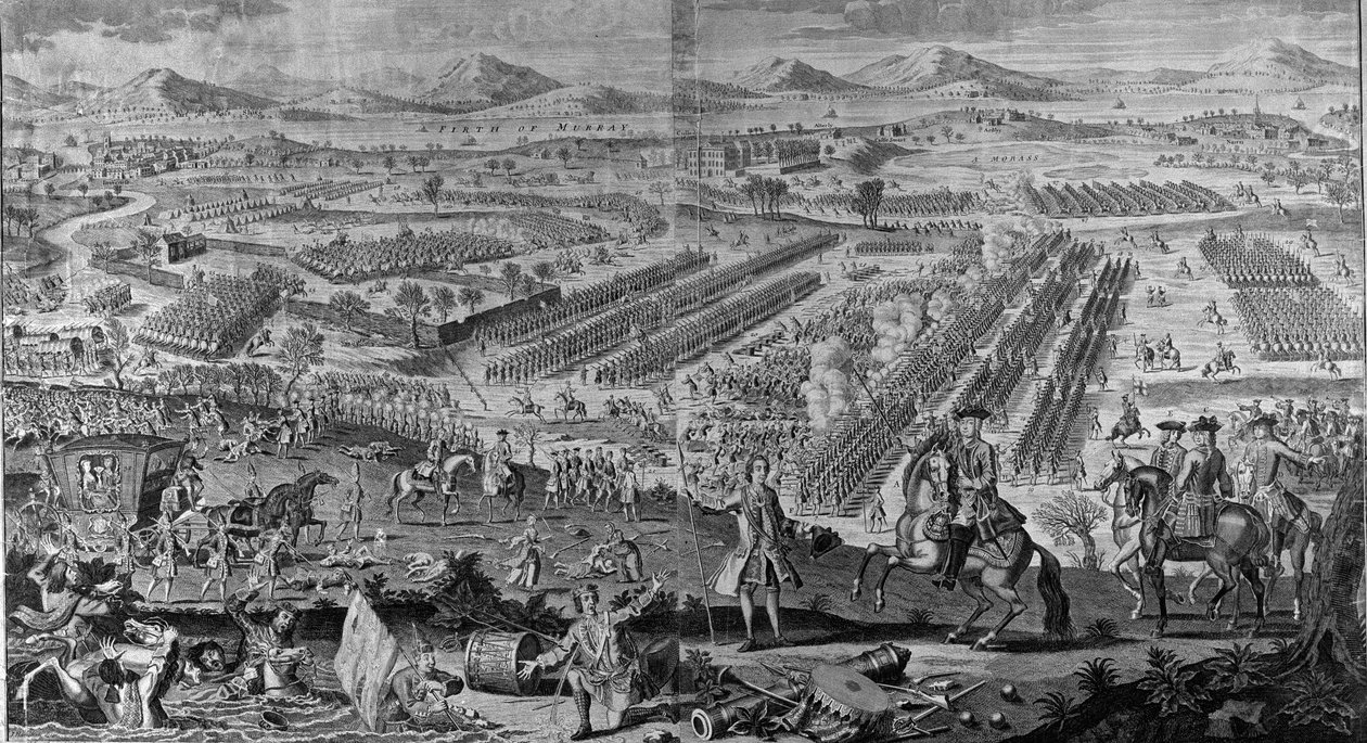 نظرة منظورية لمعركة Drunmossie Moor المجيدة في 16 أبريل 1746 ، 1746 بواسطة مدرسة اللغة الإنجليزية