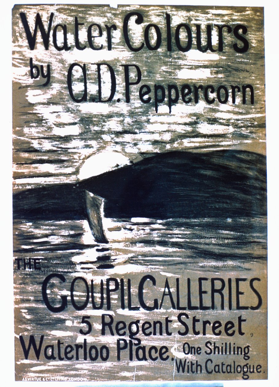 ملصق يعلن عن عرض الألوان المائية AD Pepercorns في Goupil Galleries بواسطة مدرسة اللغة الإنجليزية