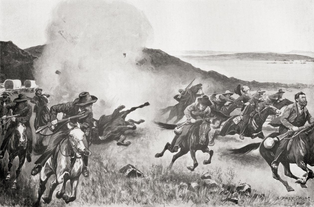 قذيفة من اللواء البحري تفرق البوير من خلف Seven Sisters Kojes أثناء معركة 7 مارس بواسطة مدرسة اللغة الإنجليزية