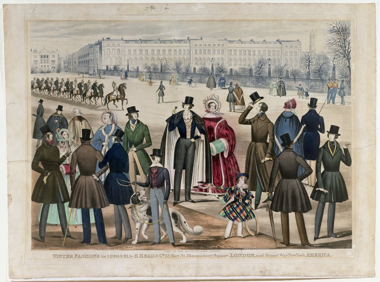 منظر في ريجنتس بارك ، لندن ، يظهر أزياء الشتاء في 1840 و 1841 ، نشره B.Read & Co ، 1840 (أكواتنت على الورق) بواسطة مدرسة اللغة الإنجليزية