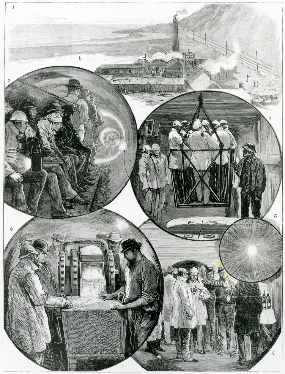 زيارة إلى نفق القناة ، رسم توضيحي من The Graphic 4th March ، 1882 بواسطة مدرسة اللغة الإنجليزية