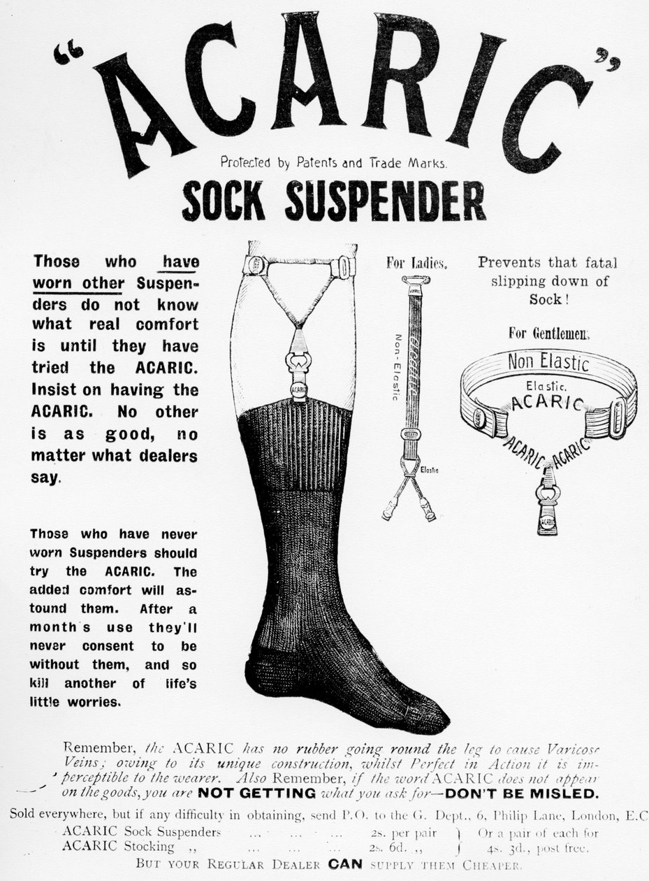 Acaric Sock تعليق إعلاني ، 1898 بواسطة مدرسة اللغة الإنجليزية
