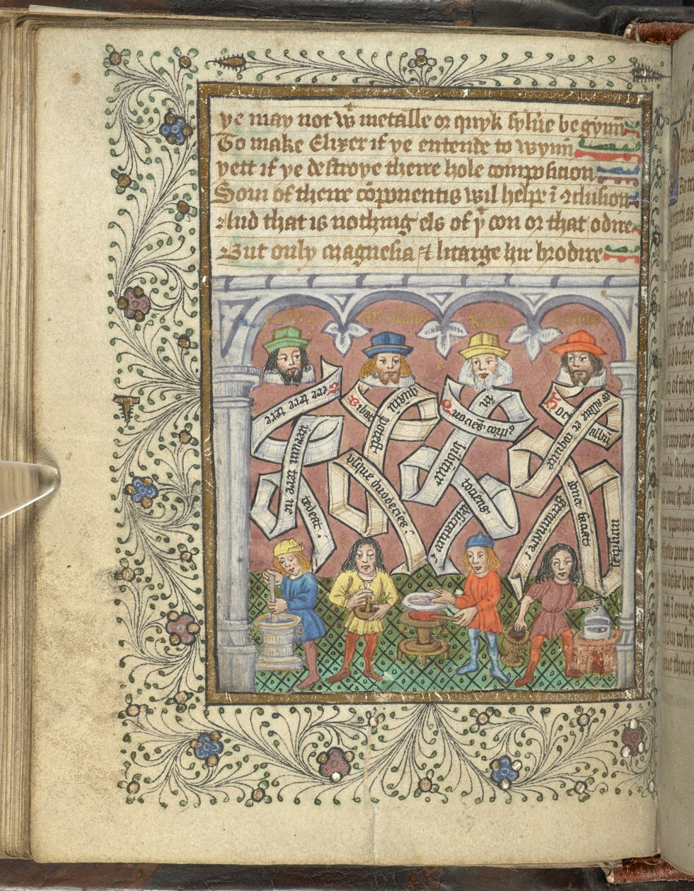 أضف 10302 ورقة 32v الكيميائيون Geber (800 أو 900 م) ، Arnold of Villanova ، Rhasis و Hermes Trismegistus ، من `` The Ordinal of Alchemy 