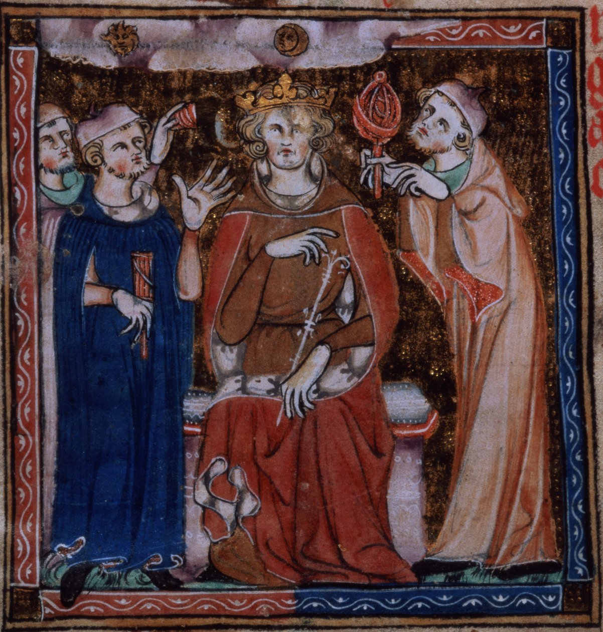 أضف 47680 f.53v King الذي يستشير المنجمين حول الصحة ، من De Secretis Secretorum بواسطة مدرسة اللغة الإنجليزية