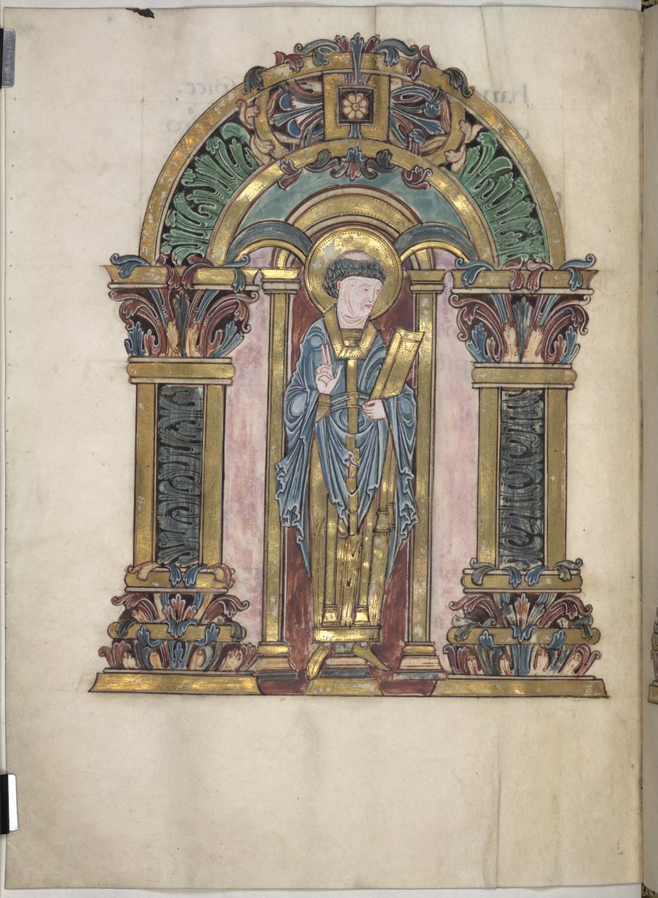 يضيف. 49598، f.97v، St Swithun، Benedictional of St Aethelwold، 971-984 (vellum) بواسطة مدرسة اللغة الإنجليزية