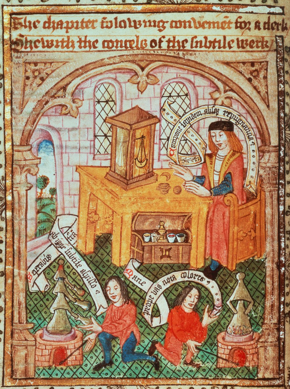 أضف MS 10302 f.37v Alchemy master مكونات التحضير ، من "Ordinal of Alchemy" بواسطة Thomas Norton ، c.1477 (ورق) بواسطة مدرسة اللغة الإنجليزية