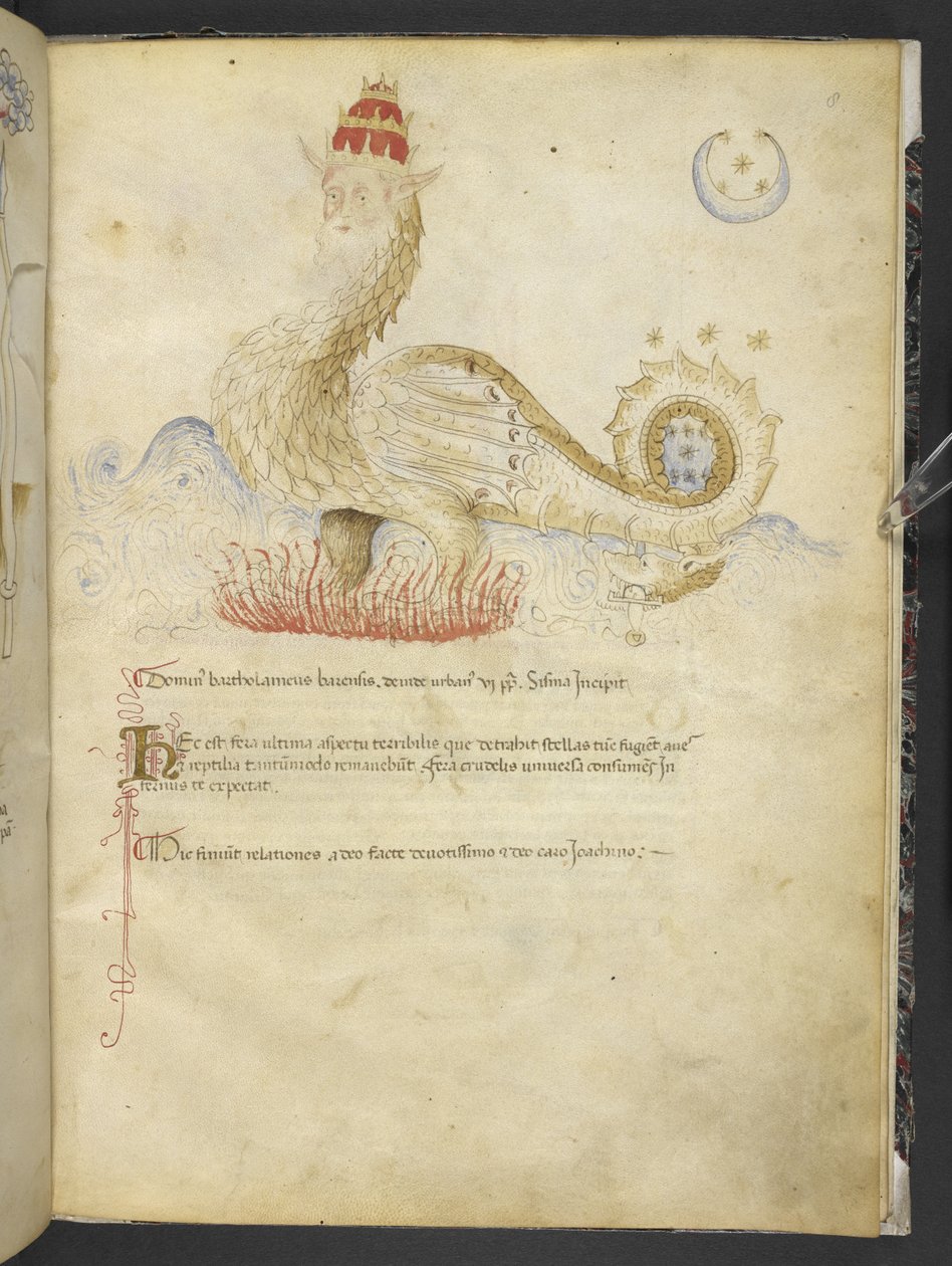 إضافة MS 15691 'Joachim Abbatis de Curatio ، وأنسيلم ، أسقف Marsicani ، الفاتيكيا xxx للأحبار الرومانية ؛ scil. ، نيكولاس الثالث. إلى Innocent VIII '، c.1500 (حبر ولون على قماش) بواسطة مدرسة اللغة الإنجليزية