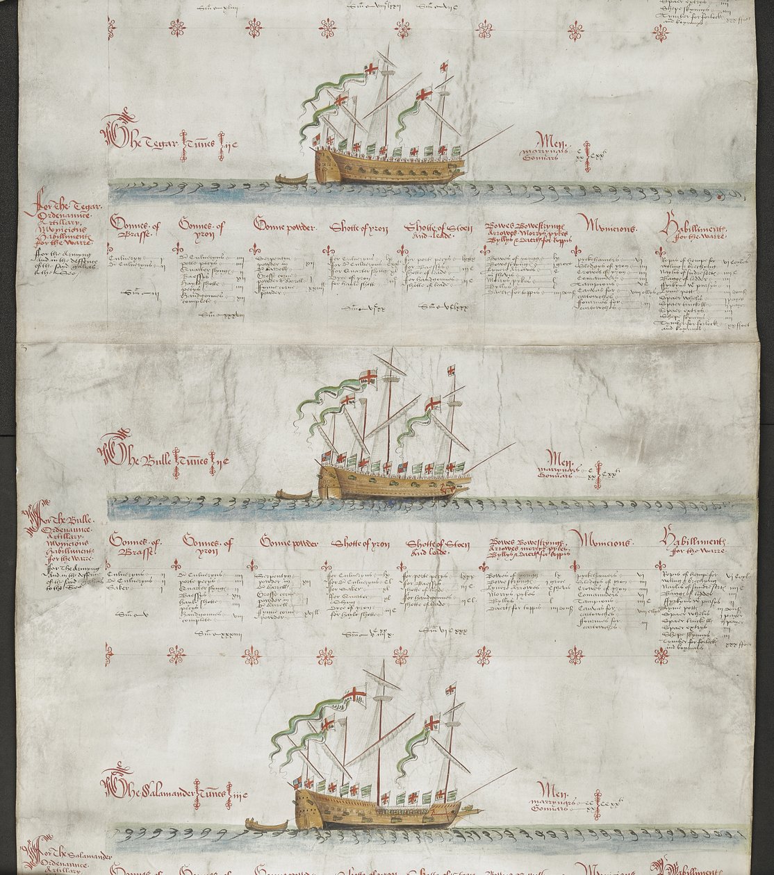 أضف MS 22047 f.3r ، من أعلى إلى أسفل: The Tiger و The Bull and The Salamander ، من "The Anthony Roll" بواسطة مدرسة اللغة الإنجليزية