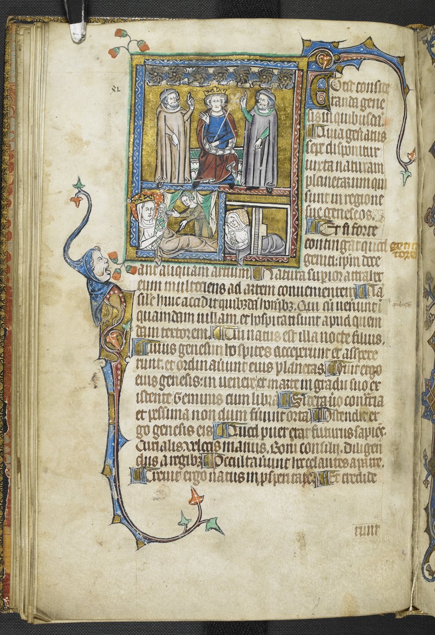 أضف MS 47680 f.31v Alexander مع اثنين من المنجمين يشيران إلى النجوم مع ملكة وامرأة مع أطفال حديثي الولادة ، من Secreta Secretorum بواسطة مدرسة اللغة الإنجليزية