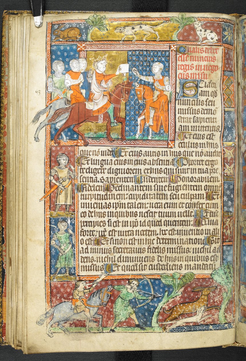 أضف MS 47680، f.40v، King (Alexander) و Aristotle يسلمان رسالة إلى رسول من Secretum Secretorum بواسطة مدرسة اللغة الإنجليزية