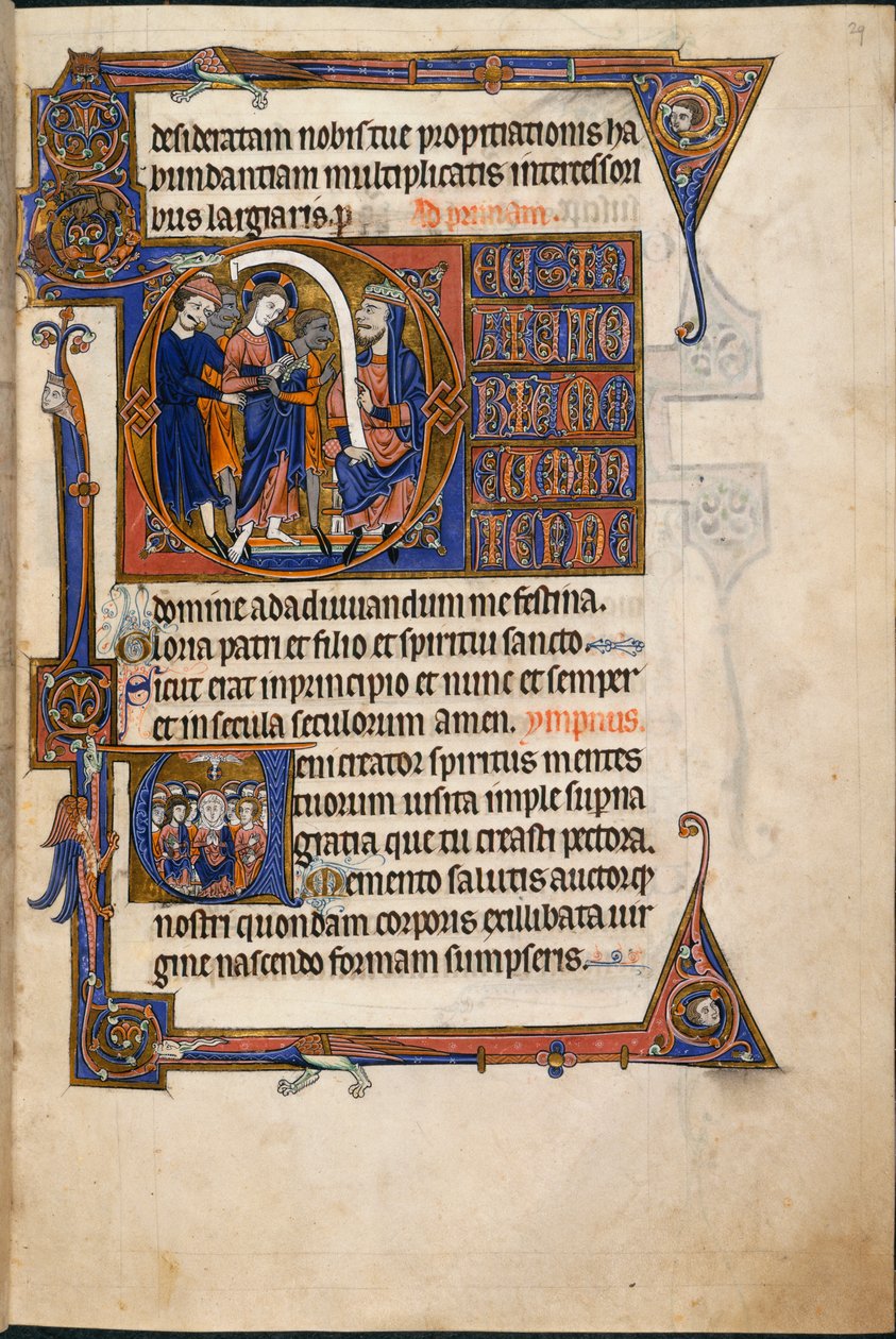 أضف MS 48985 f.29r ، يسوع أمام قيافا ، في ساعات الخلاص بواسطة مدرسة اللغة الإنجليزية