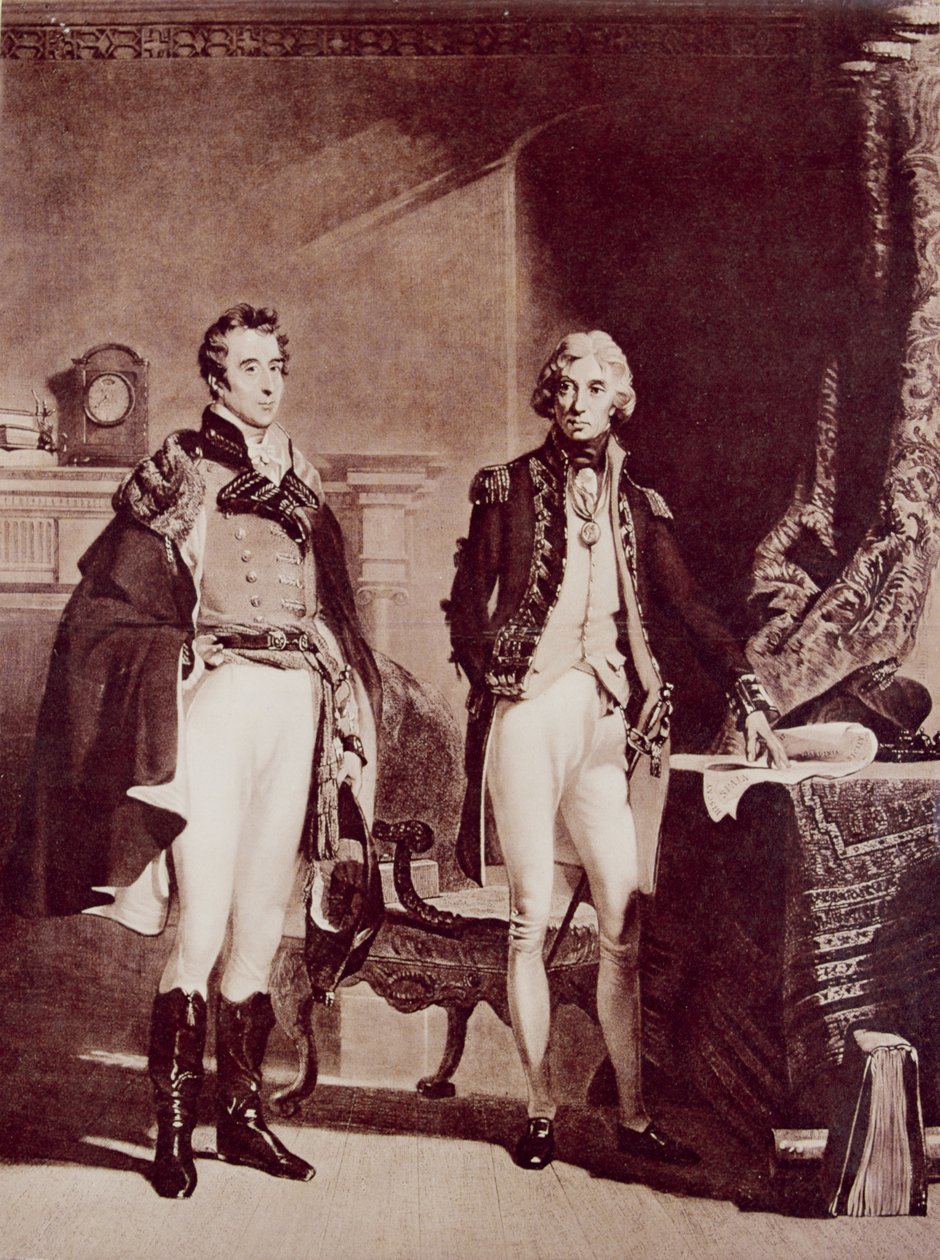 الأدميرال نيلسون (1758-1805) مع العقيد السير آرثر ويزلي (1769-1852) دوق ويلينغتون بواسطة مدرسة اللغة الإنجليزية