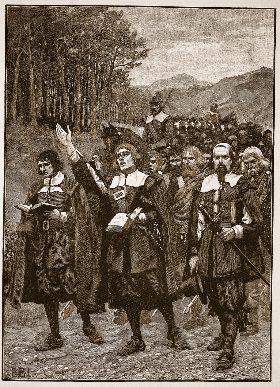 تقدم المتظاهرون عبر الحدود إلى إنجلترا ، التوضيح من Cassells Illustrated History of England (sepia photo) بواسطة مدرسة اللغة الإنجليزية