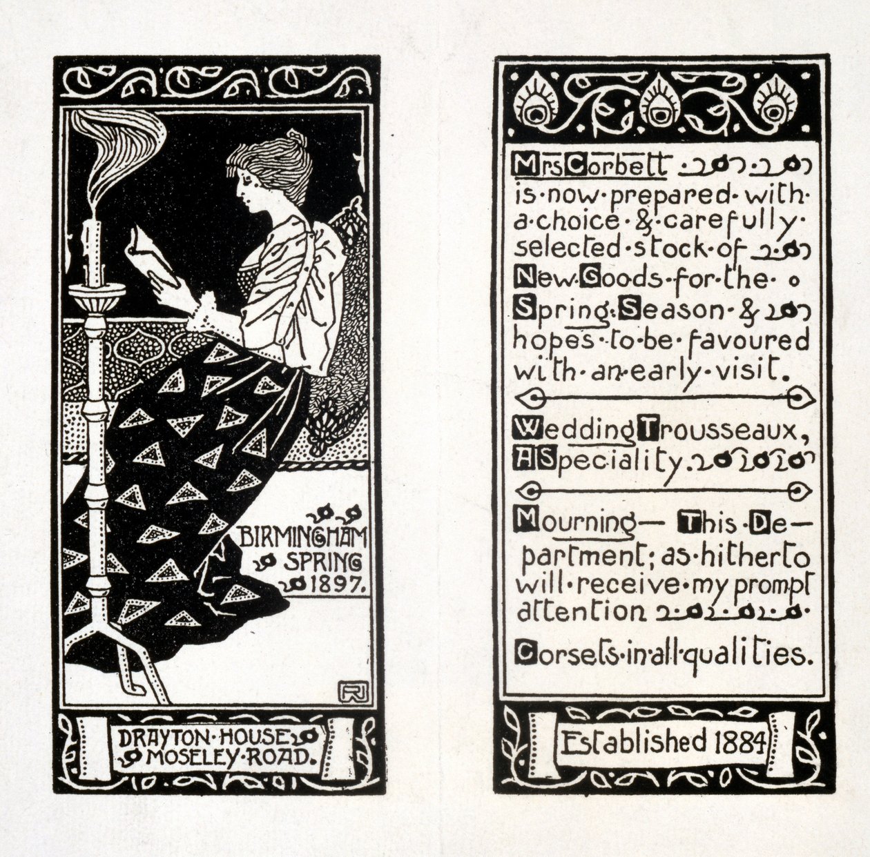 إعلان للسيدة كوربيت في درايتون هاوس ، برمنغهام ، 1897 بواسطة مدرسة اللغة الإنجليزية