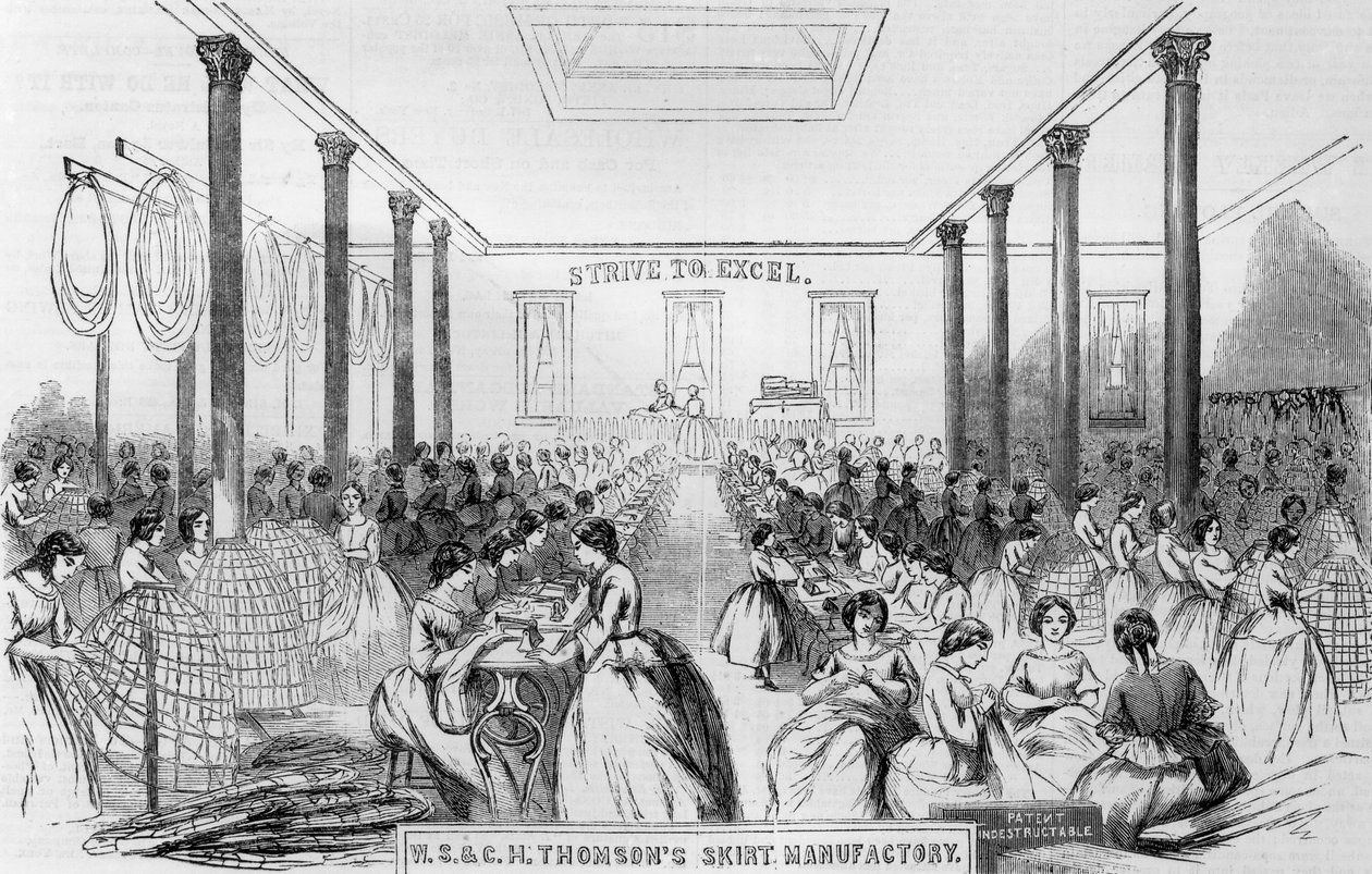 إعلان عن تصنيع تنورة طومسون من هاربرز ويكلي 1859 بواسطة مدرسة اللغة الإنجليزية