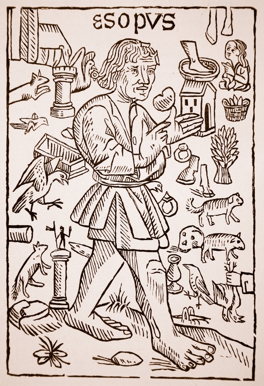 إيسوب ، صورة إلى خرافات إيسوب بقلم ويليام كاكستون (1422-91) ، 1434 (صورة بني داكن) بواسطة مدرسة اللغة الإنجليزية