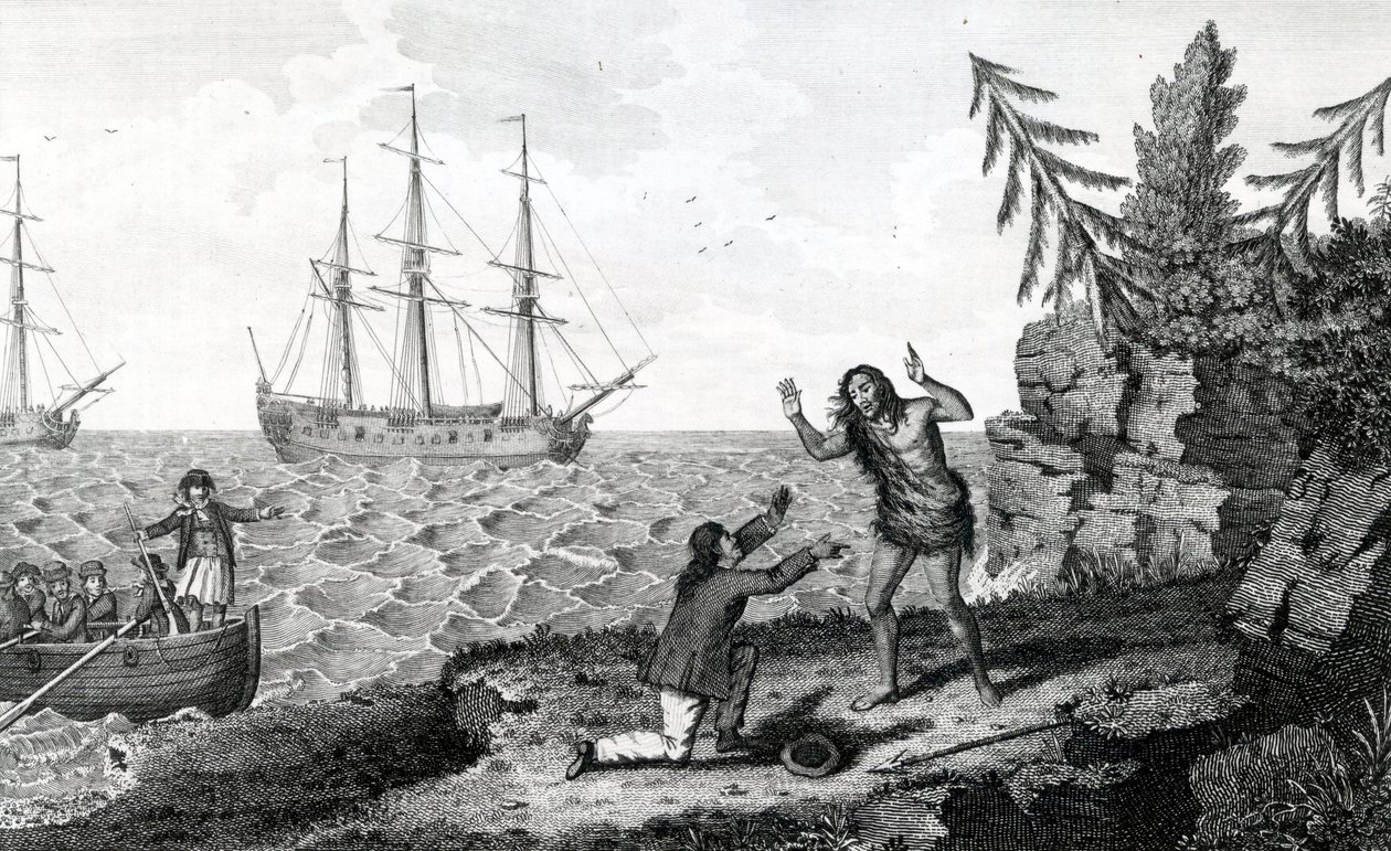مقابلة مؤثرة مع اثنين من رجال Mokito ، صورة مأخوذة من Moyes Voyages and Travels ، 1778 بواسطة مدرسة اللغة الإنجليزية