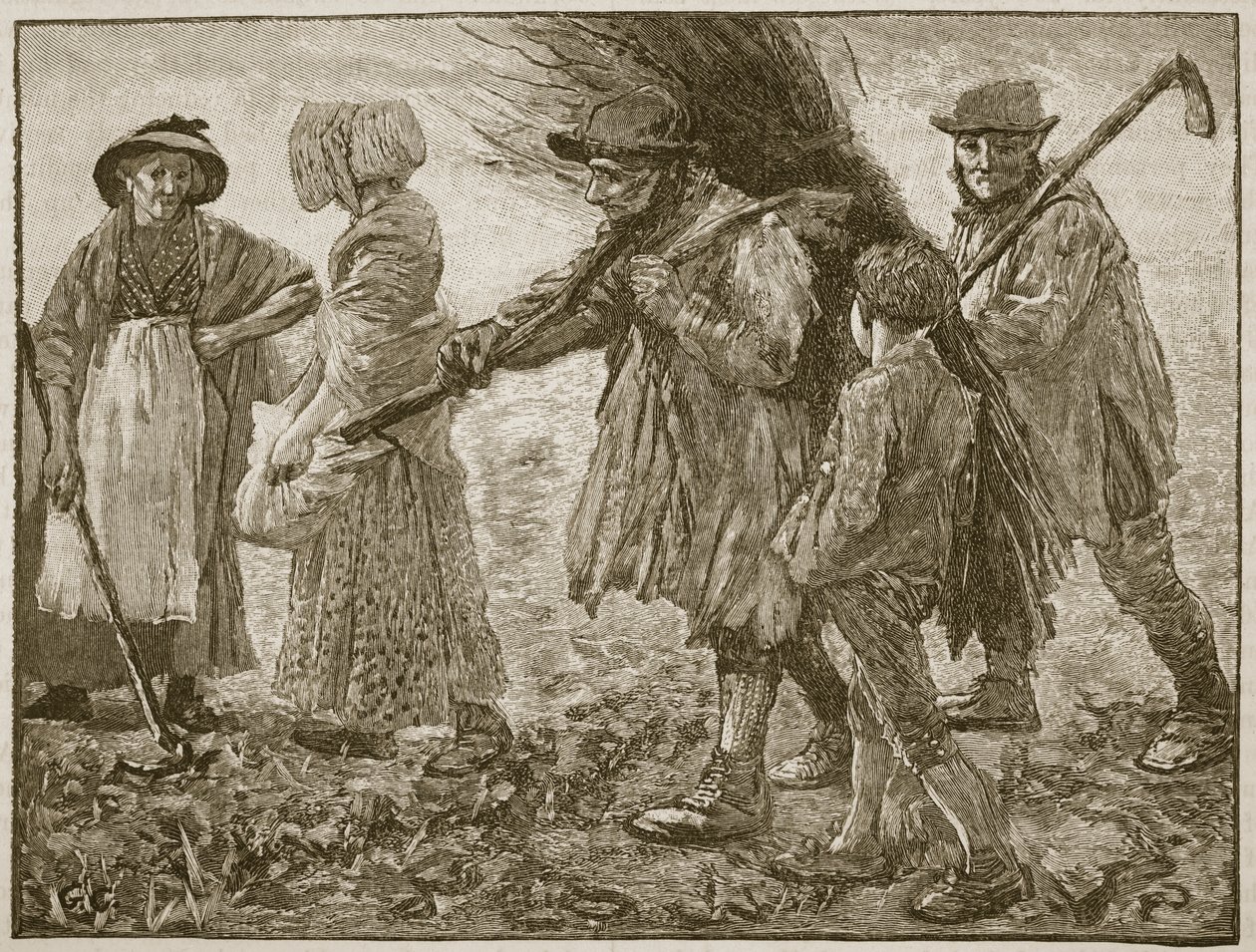 العمال الزراعيون في وقت برلمان الإصلاح الأول ، رسم توضيحي من Cassells Illustrated History of England (sepia photo) بواسطة مدرسة اللغة الإنجليزية