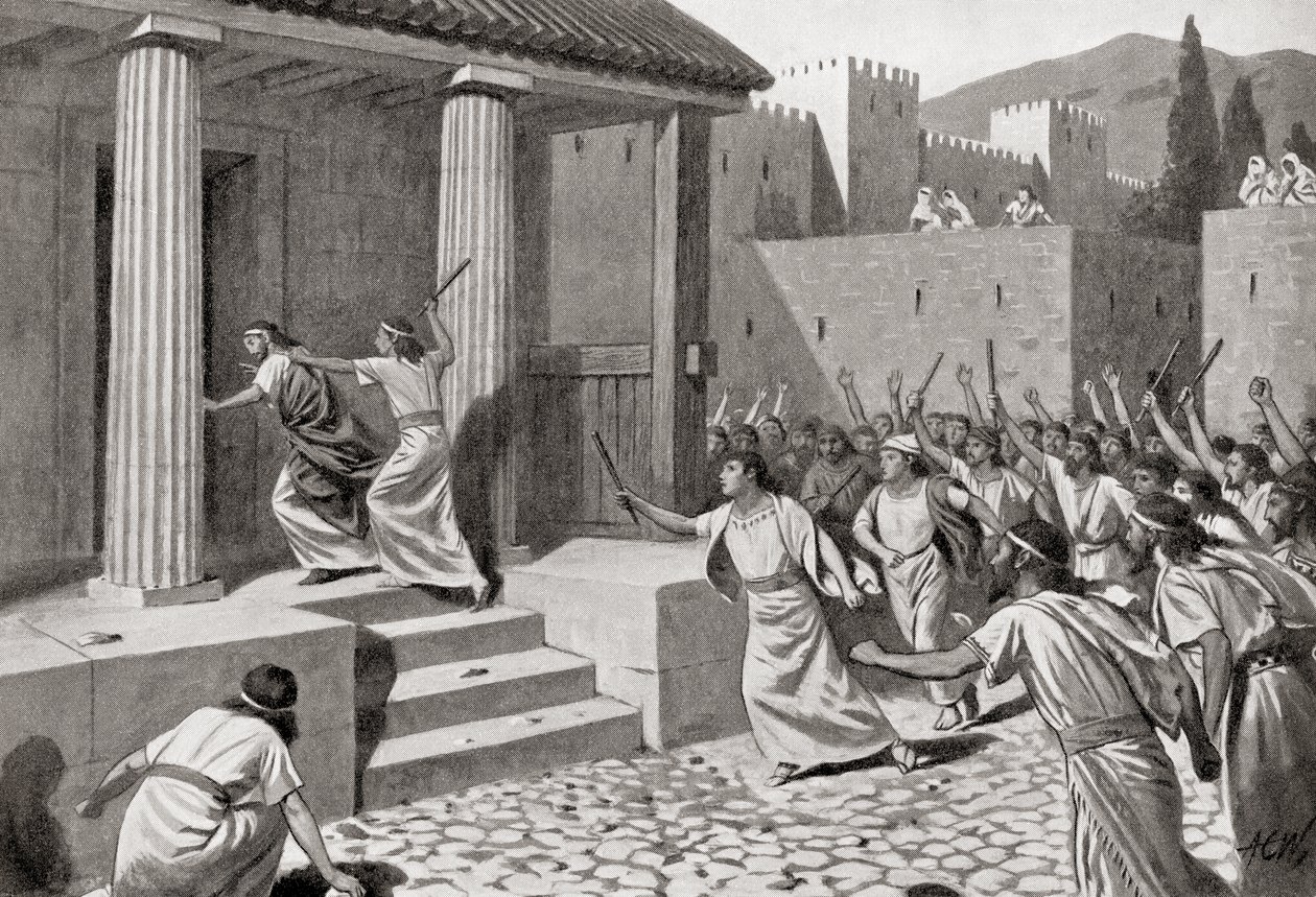 ألكاندر شاب من سبارتا يهاجم ليكورجوس ، من Hutchinson History of the Nations ، حانة 1915 بواسطة مدرسة اللغة الإنجليزية