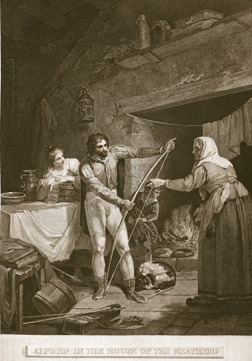 ألفريد في بيت Neatherd ، التوضيح من ديفيد هيوم تاريخ إنجلترا ، حانة. بقلم ر. بوير ، لندن ، 1812 بواسطة مدرسة اللغة الإنجليزية