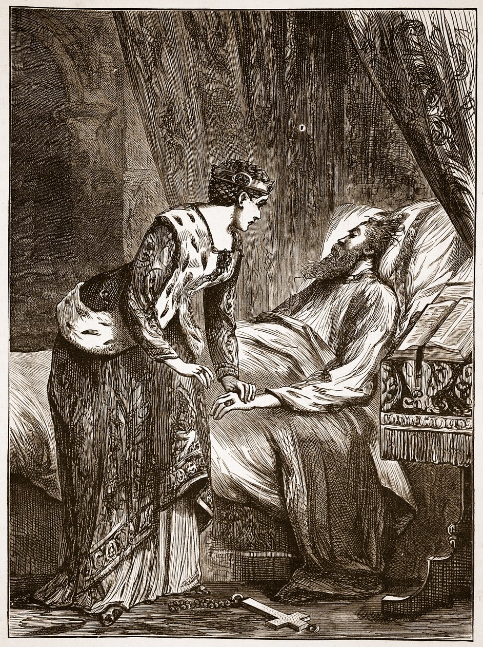 Alice Perrers في فراش الموت لإدوارد الثالث ، رسم توضيحي من Cassells Illustrated History of England (sepia photo) بواسطة مدرسة اللغة الإنجليزية