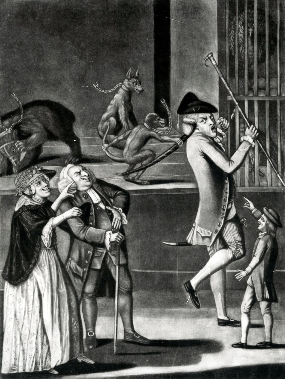معرض للوحوش البرية أو المعكرونة في محنة 1774 (Mezzotint) بواسطة مدرسة اللغة الإنجليزية