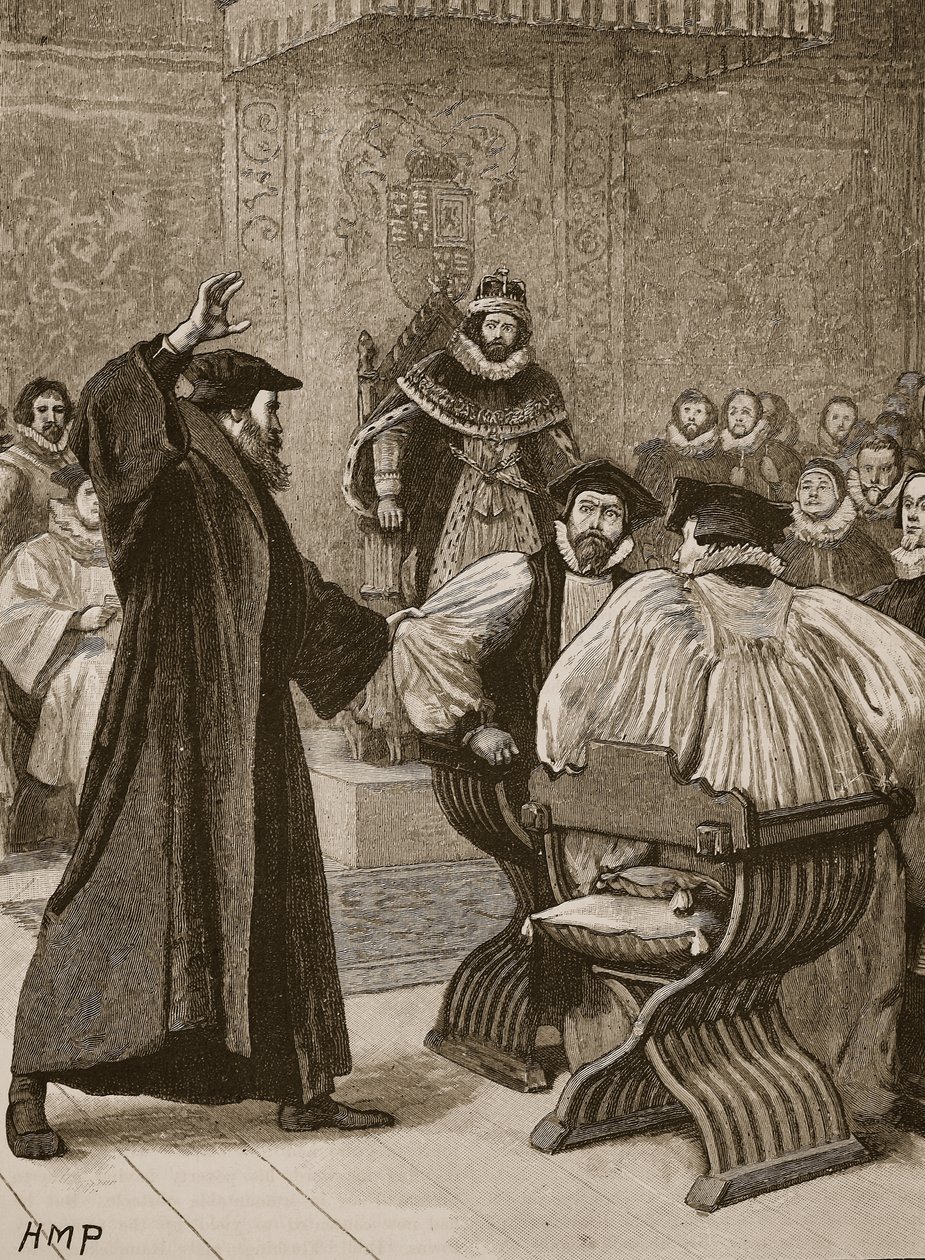أندرو ميلفيل قبل المجلس الملكي الاسكتلندي ، رسم توضيحي من Cassells Illustrated History of England (sepia photo) بواسطة مدرسة اللغة الإنجليزية