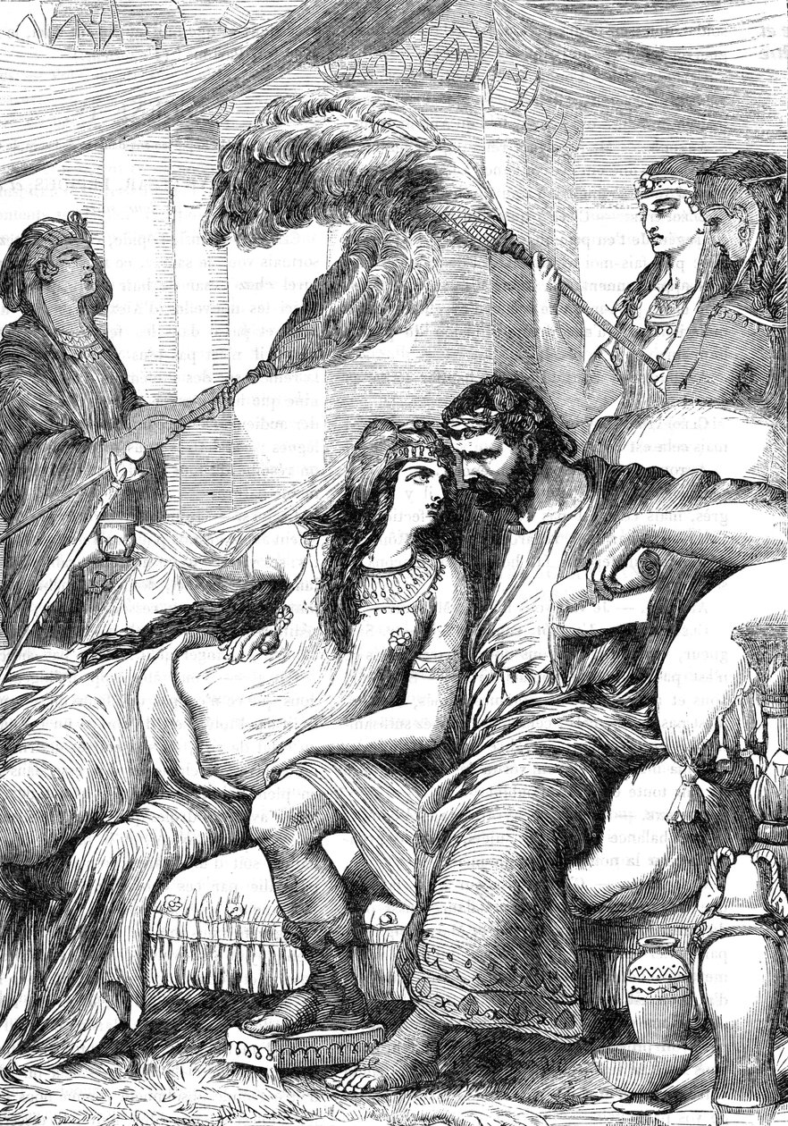 Antoine et Cleopatre (Antony and Cleopatra) - رسم توضيحي في "" Completes de William Shakespeare "" "1866 - تم استعارة الرسوم التوضيحية والشكل العام لهذه الطبعة من رسم كاسيل شكسبير ، الذي نُشر في لندن بواسطة مدرسة اللغة الإنجليزية