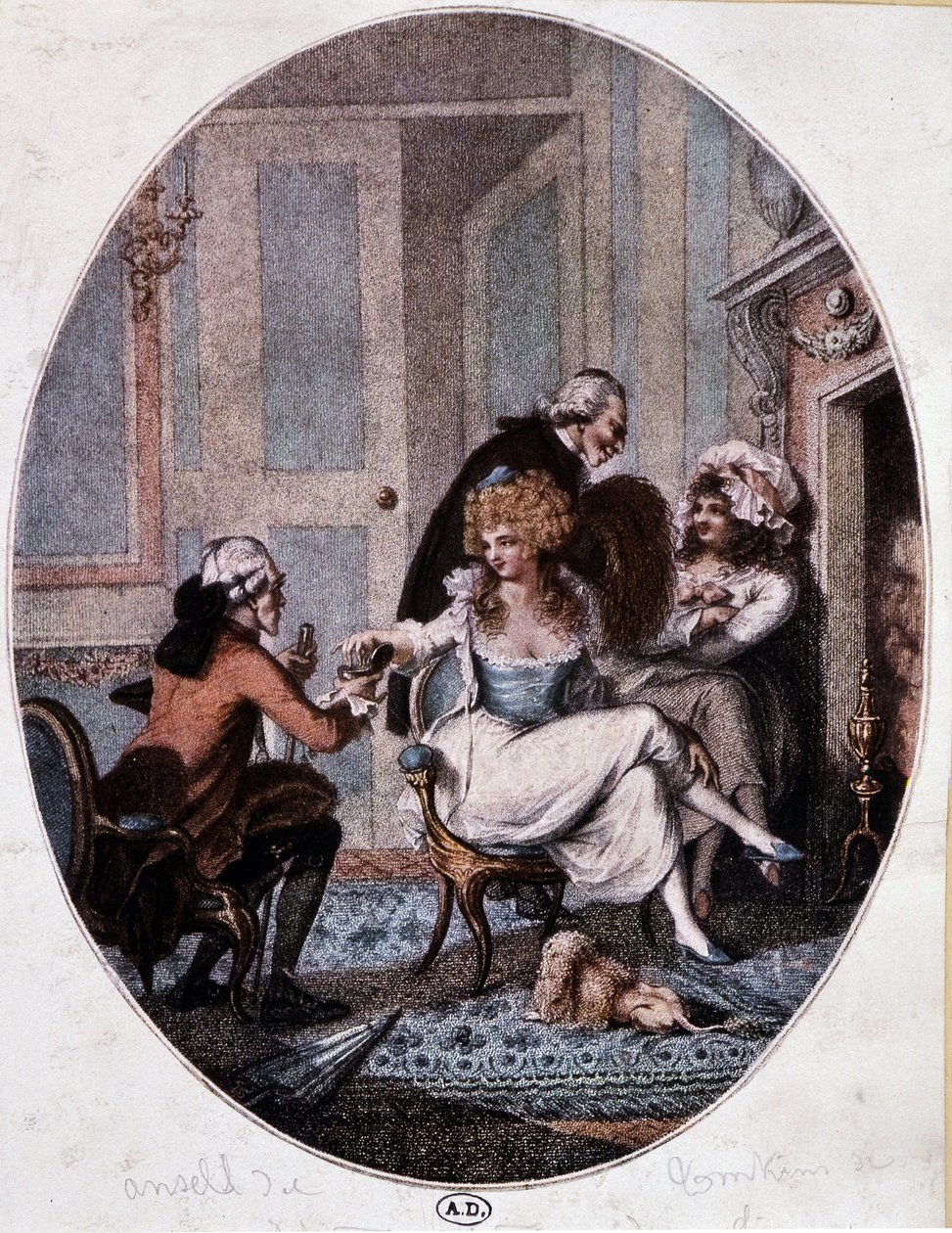 Aristocrat and cure in the company of prostitutes - English engraving بواسطة مدرسة اللغة الإنجليزية