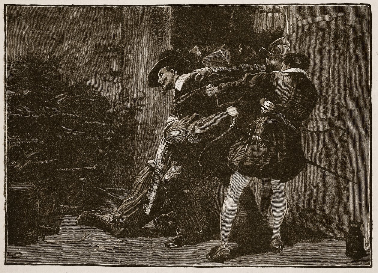 القبض على جاي فوكس ، رسم توضيحي من Cassells Illustrated History of England (sepia photo) بواسطة مدرسة اللغة الإنجليزية