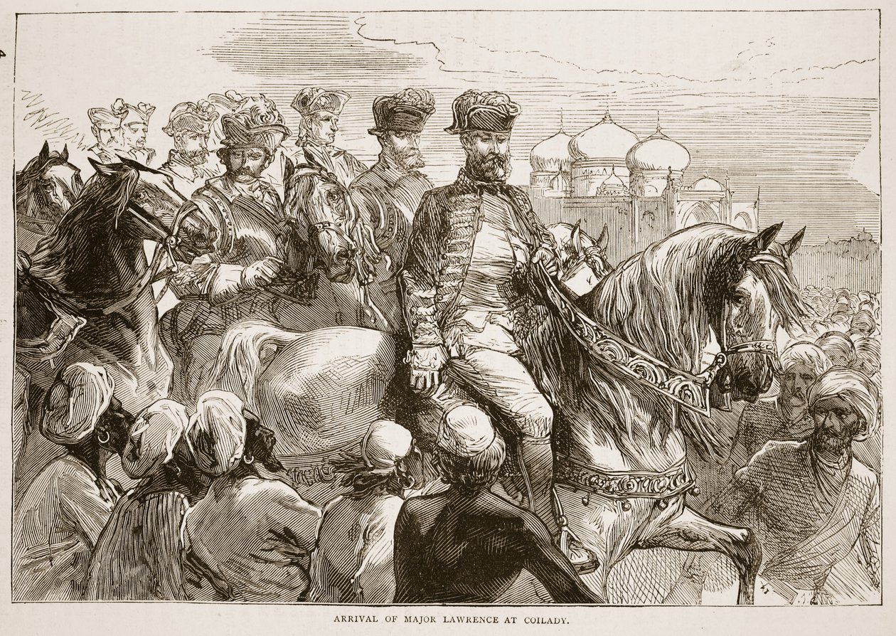 وصول الرائد لورنس إلى Coilady ، توضيح من Cassells Illustrated History of India بواسطة James Grant ، pub. 1879 بواسطة مدرسة اللغة الإنجليزية