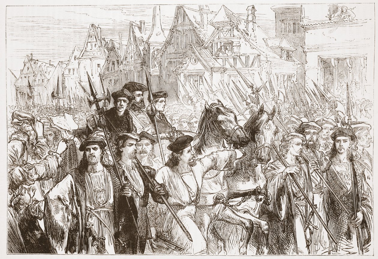 وصول اللاهوتيين في Wittemberg إلى Leipsic ، توضيح من تاريخ البروتستانتية بقلم جيمس أيتكين ويلي (1808-1890) ، حانة. 1878 بواسطة مدرسة اللغة الإنجليزية