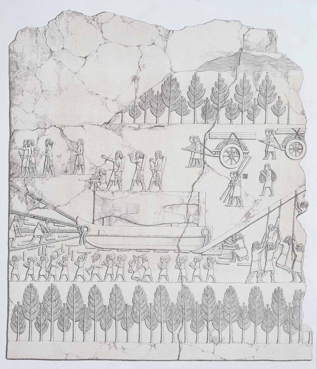 الأشوريون يتحركون ثور مجنح على زلاجة ، من نينوى وبقاياها أوستن هنري لايارد (1817-1894) نشر عام 1849 بواسطة مدرسة اللغة الإنجليزية