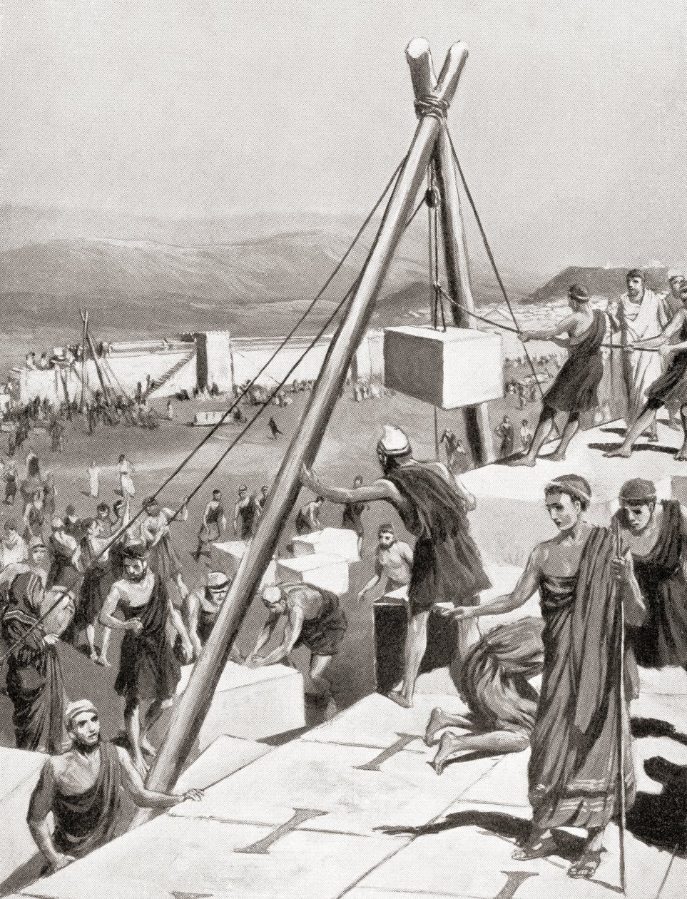 أعاد الأثينيون بناء مدينتهم تحت إشراف ثميستوكليس بعد الغزو الفارسي لليونان ، حوالي عام 479 قبل الميلاد ، من تاريخ الأمم في هتشنسون ، عام 1915 بواسطة مدرسة اللغة الإنجليزية