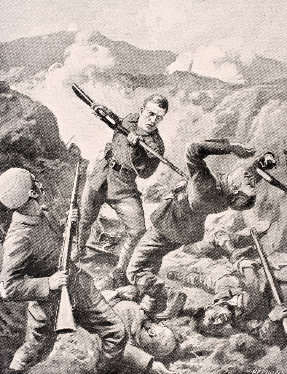 الأسترالي لانس العريف ألبرت جاكا ، VC ، من ألبوم The War Illustrated Album deLuxe ، المنشور في لندن ، 1916 بواسطة مدرسة اللغة الإنجليزية