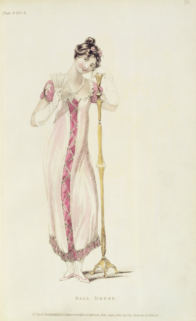 ثوب الكرة ، لوحة الموضة من Ackermanns Repository of Arts بواسطة مدرسة اللغة الإنجليزية