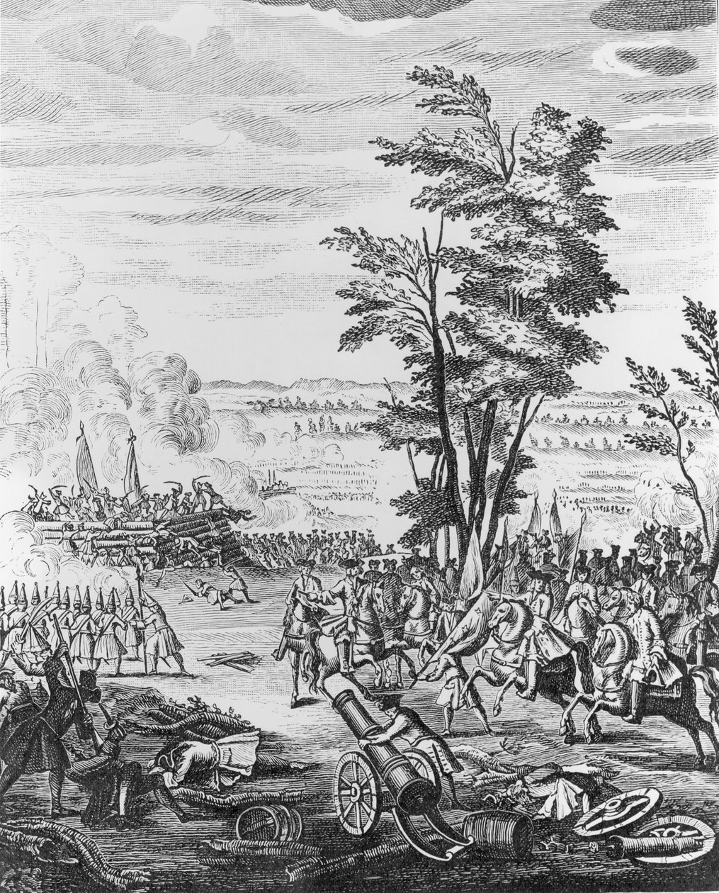 معركة مالبلوكيت ، 11 سبتمبر 1709 ، من "تاريخ الملكة آن" ، 1740 بواسطة مدرسة اللغة الإنجليزية