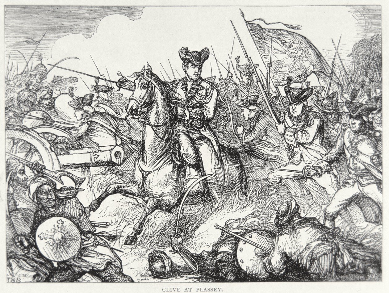 Battle of Plassey (colour litho) بواسطة مدرسة اللغة الإنجليزية